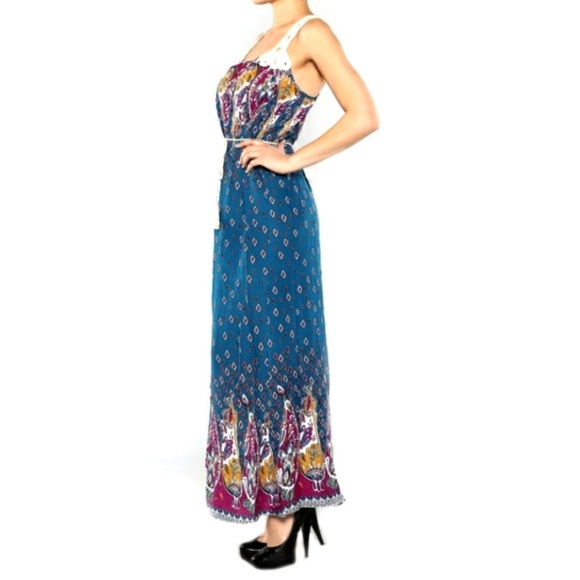 3/$25 Blue Paisley Racer Crochet Dress Maxi NWT M - Picture 2 of 3